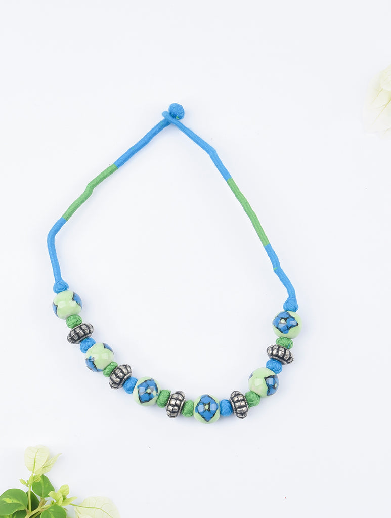 Jaipur Ceramic Beads & Metal Neckpiece - Blue & Green