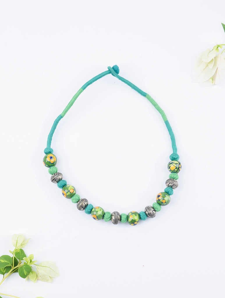 Jaipur Ceramic Beads & Metal Neckpiece - Green