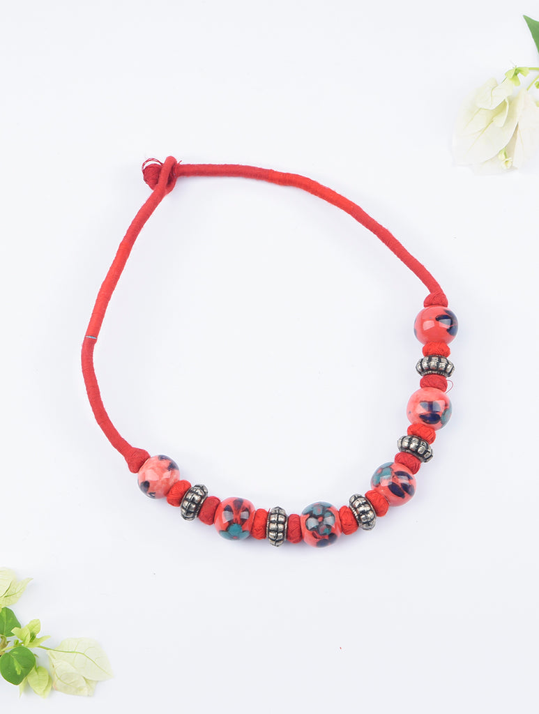 Jaipur Ceramic Beads & Metal Neckpiece - Red