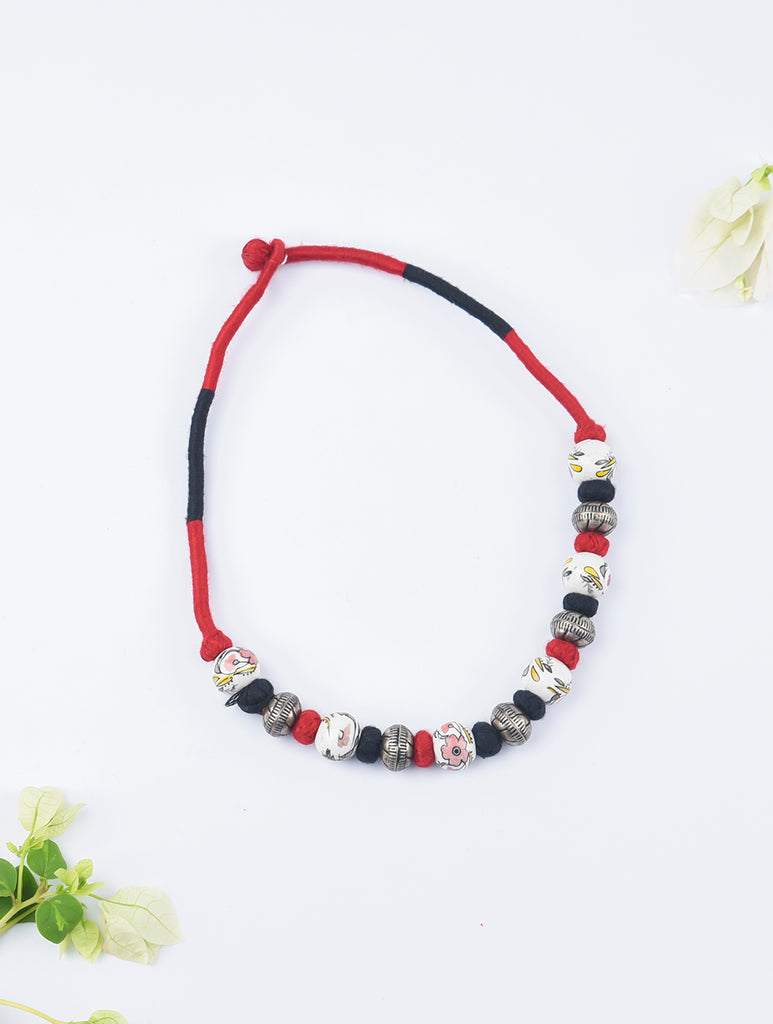 Jaipur Ceramic Beads & Metal Neckpiece - Red, Black 