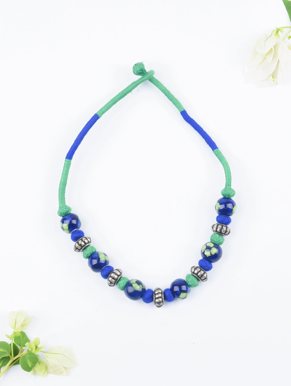 Load image into Gallery viewer, Jaipur Ceramic Beads &amp; Metal Neckpiece - Royal Blue &amp; Green