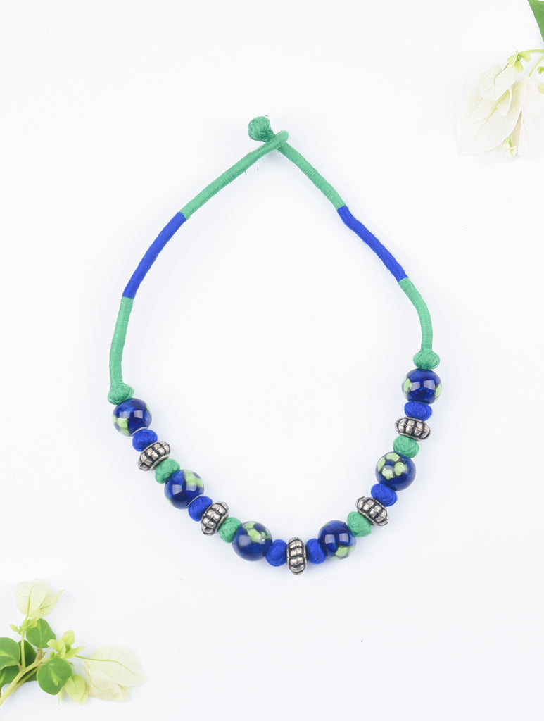Jaipur Ceramic Beads & Metal Neckpiece - Royal Blue & Green