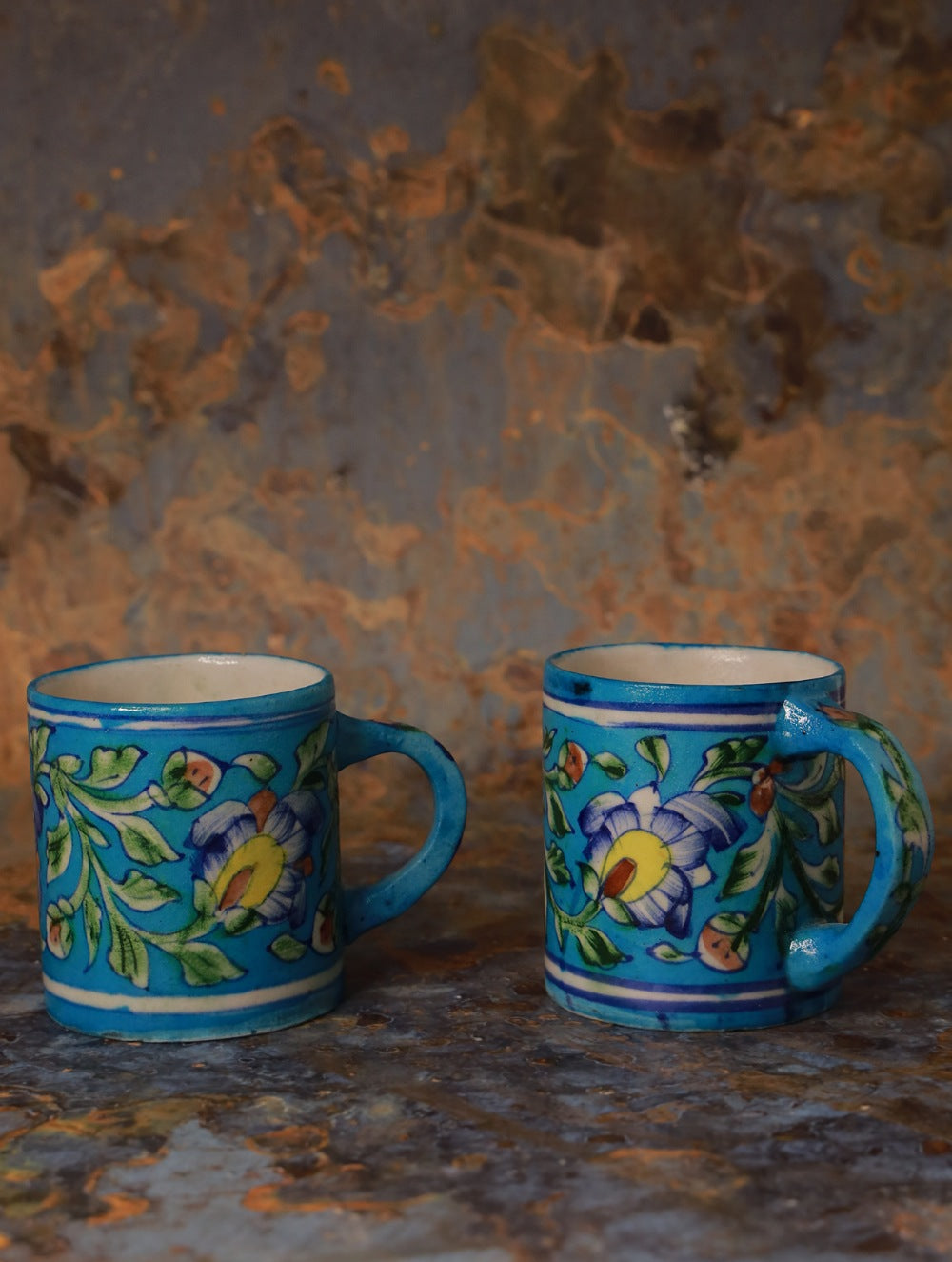 Buy Jaipur Ceramic Blue Pottery Mugs (Set of 2) Turquoise Blue Floral  Online