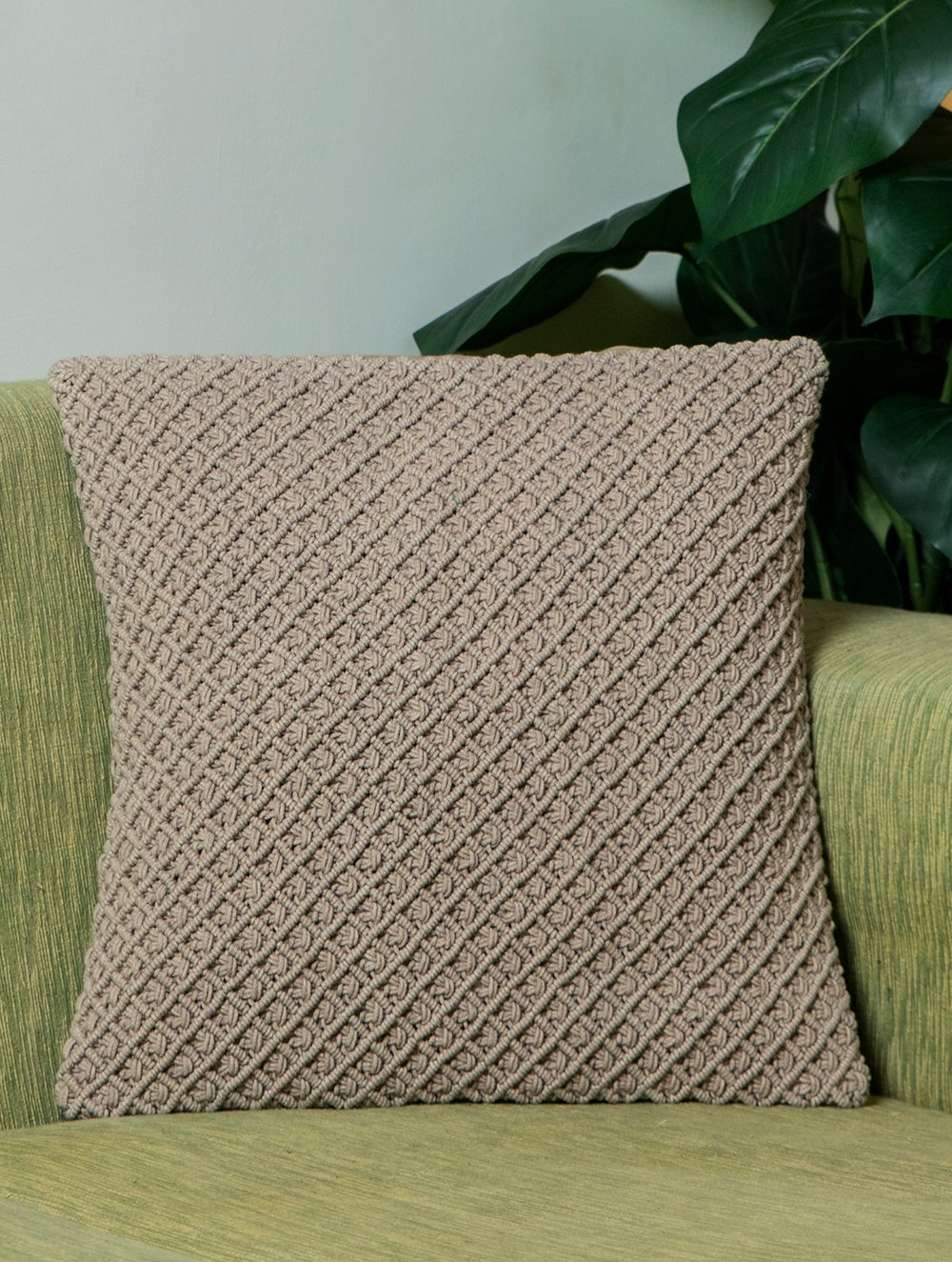 Load image into Gallery viewer, Jewel Handknotted Macramé Cushion Covers 16 x 16 - Dark Beige