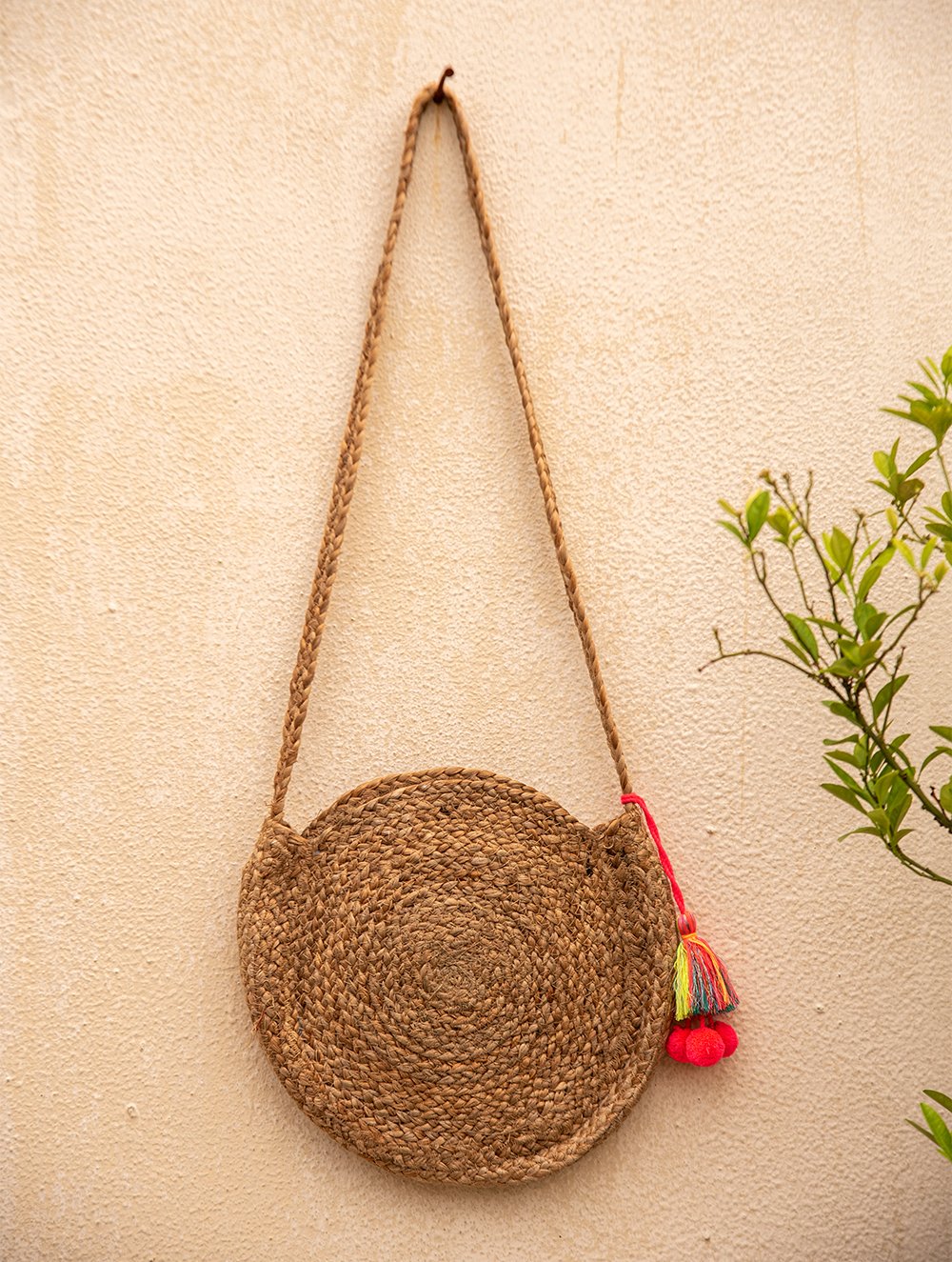 Jute & Fabric Sling Bag - Round