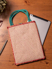 Load image into Gallery viewer,  Jute &amp; Silk Ipad Case with Zardozi / Dabka embroidery &amp; Handles - 11 x 8.5 inches