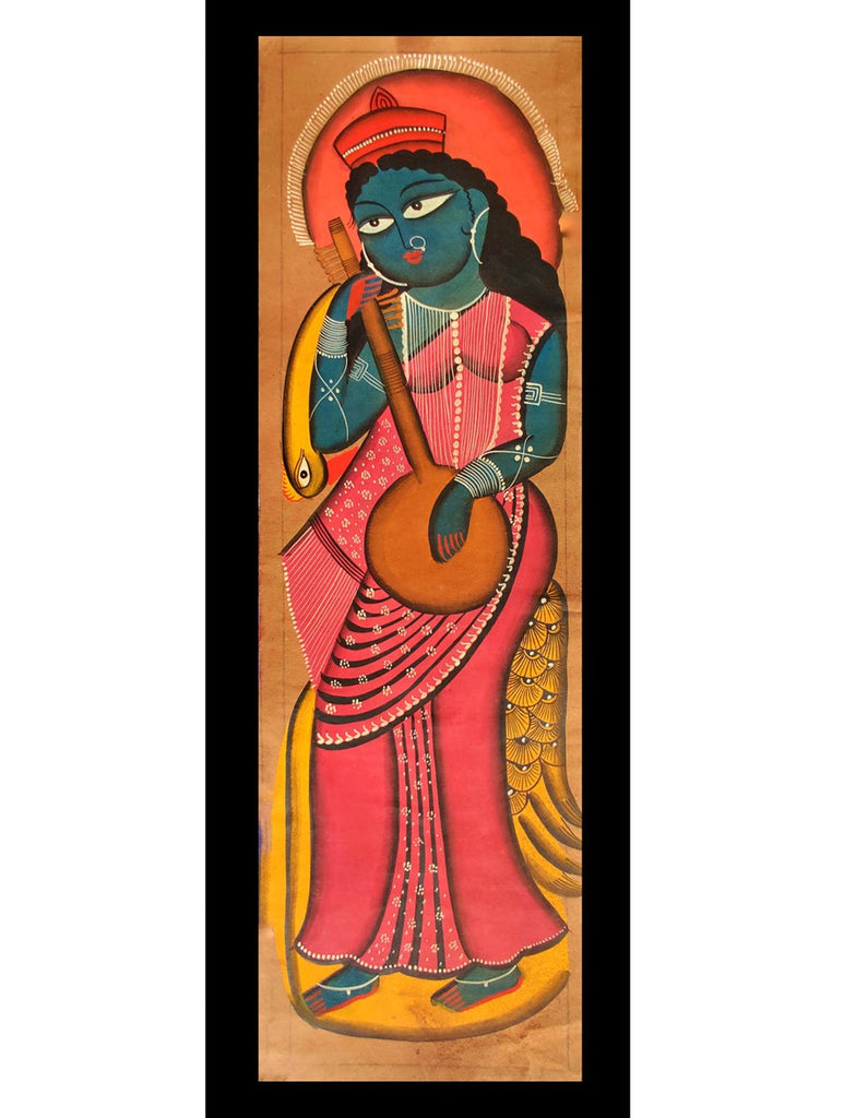 Kalighat Painting - Goddess Saraswati