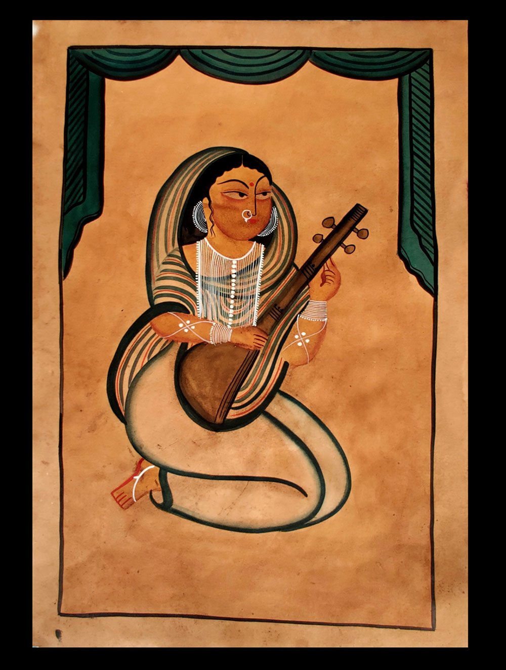 Load image into Gallery viewer, Kalighat Painting - Lady Musician