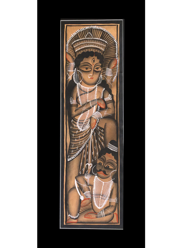 Kalighat Painting With Mount - Durga (25" x 10")
