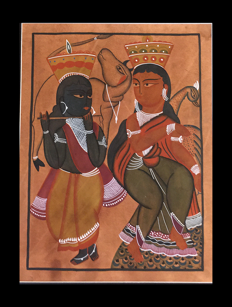 Kalighat Painting With Mount - Krishna (17" x 14")