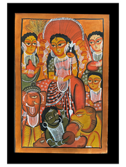 Kalighat Painting With Mount - Mahishasurmardini (25" x 17")