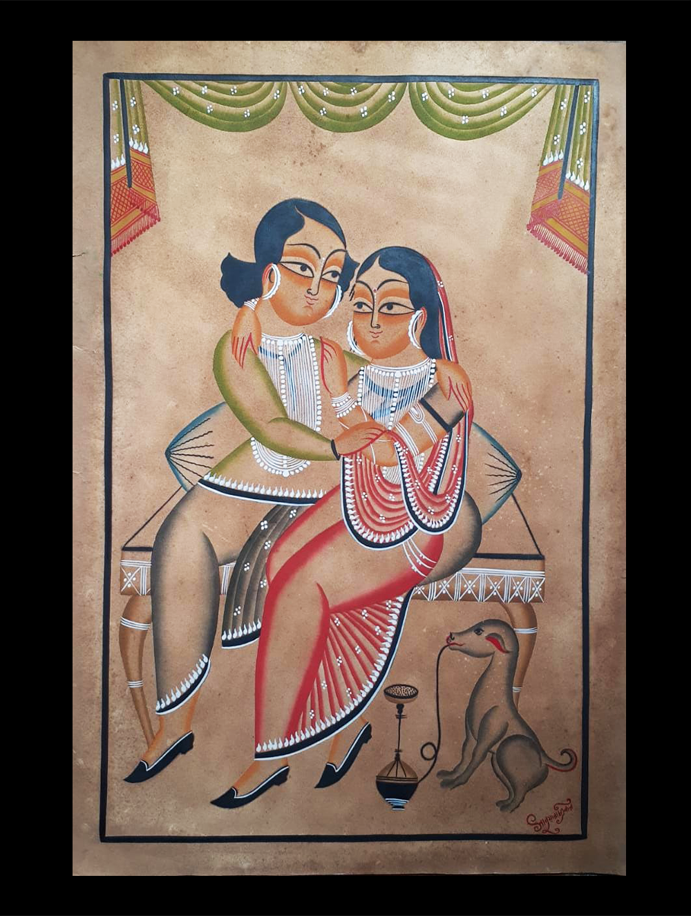 Load image into Gallery viewer, Kalighat Painting With Mount - Moments of Love (25&quot; x 17&quot;)