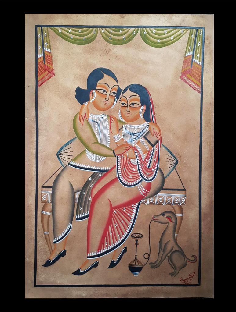 Kalighat Painting With Mount - Moments of Love (25" x 17")