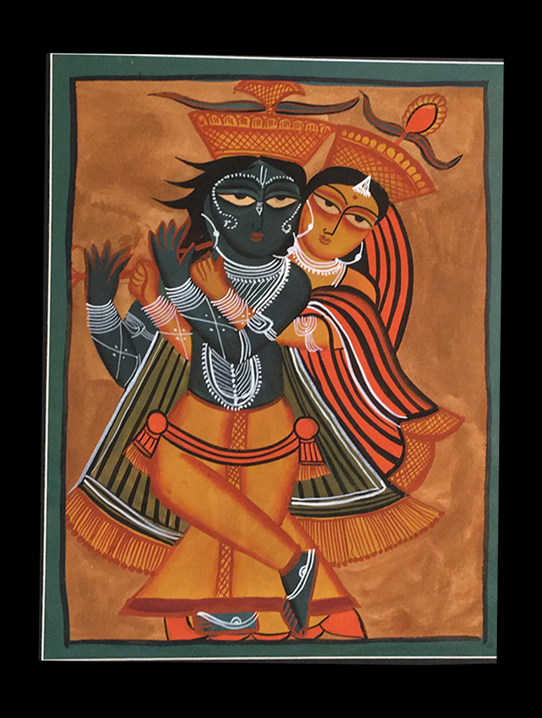 Kalighat Painting With Mount - Radha Krishna 18" x 14.5")