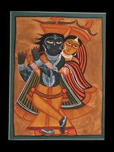 Load image into Gallery viewer, Kalighat Painting With Mount - Radha Krishna 18&quot; x 14.5&quot;)