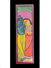 Load image into Gallery viewer, Kalighat Painting With Mount - Radhe Krishna (25&quot; x 10&quot;)