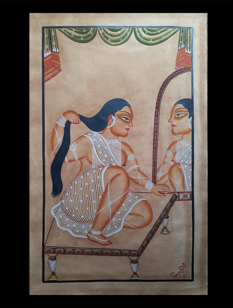 Kalighat Painting With Mount - Shringar (25" x 17")