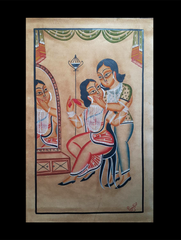 Kalighat Painting With Mount - The Couple (25" x 17")