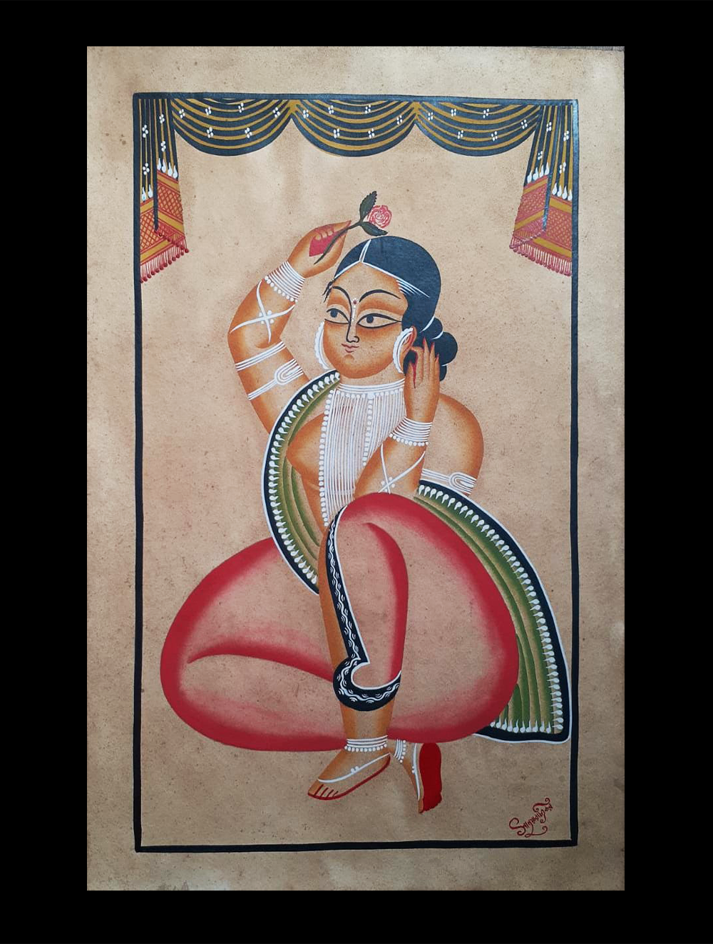 Load image into Gallery viewer, Kalighat Painting With Mount - The Lady (25&quot; x 17&quot;)