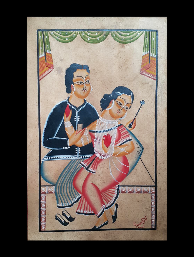 Kalighat Painting With Mount - The Lovers (25" x 17")