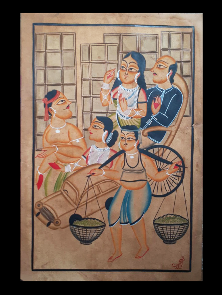 Kalighat Painting With Mount - The Market Scene (25" x 17")