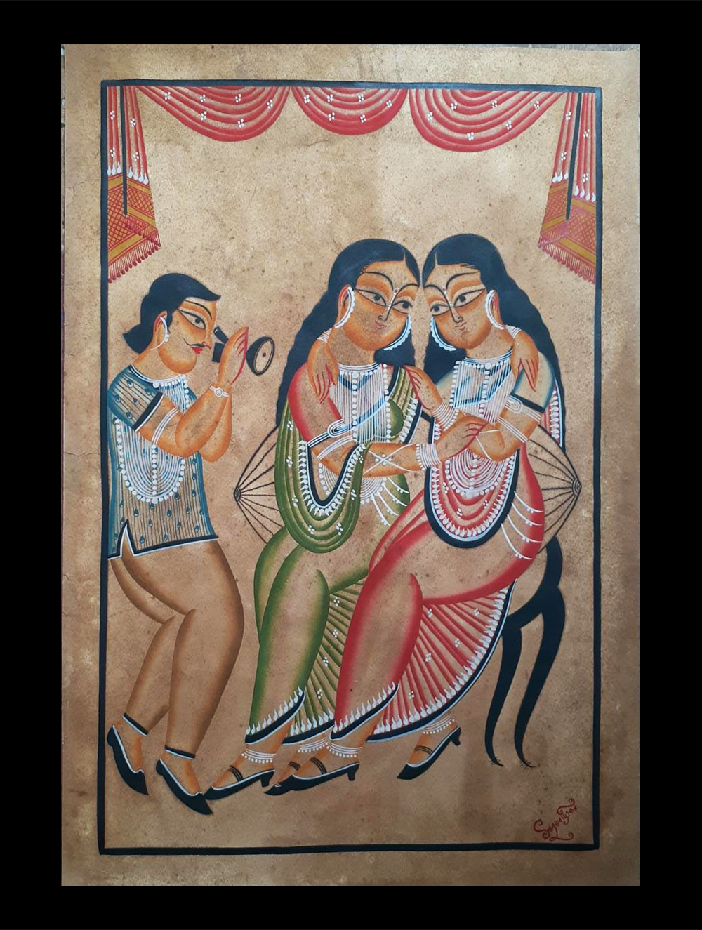 Kalighat Painting With Mount - The Photographer (25" x 17")