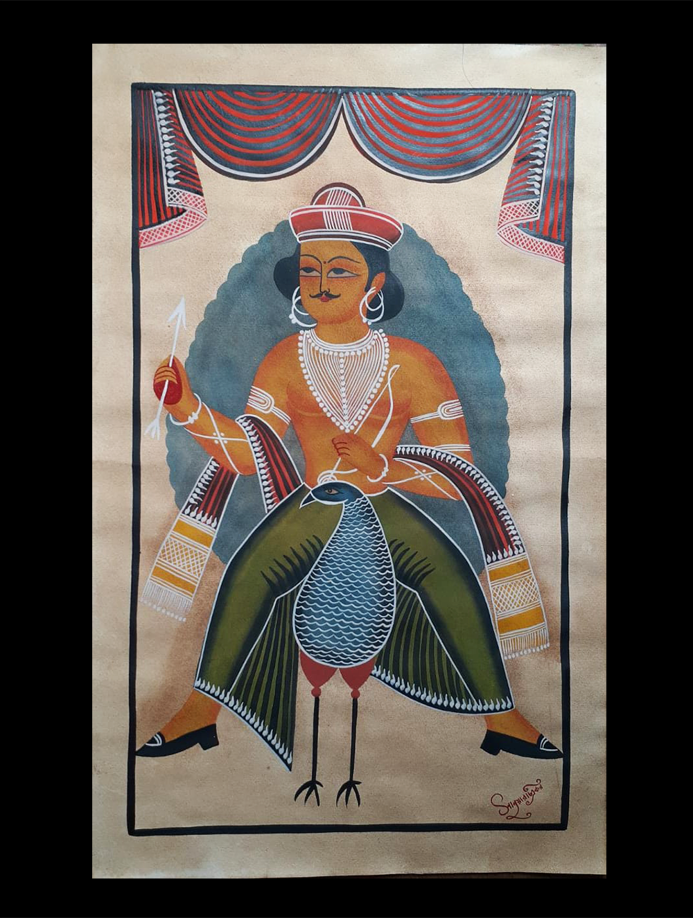 Kalighat Painting With Mount - The Royal Hunter (25" x 17")