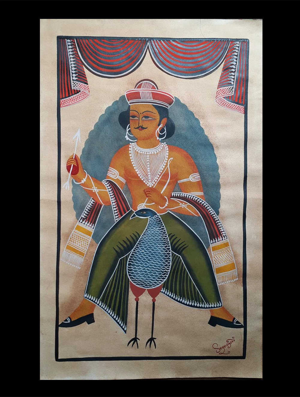 Load image into Gallery viewer, Kalighat Painting With Mount - The Royal Hunter (25&quot; x 17&quot;)