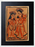 Kalighat Painting With Mount (Medium) - Krishna Radha (14