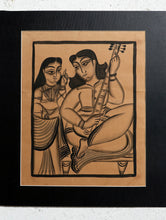 Load image into Gallery viewer, Kalighat Painting With Mount (Medium) - Musician &amp; Consort (15.8&quot;x12.5&quot;)
