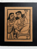 Kalighat Painting With Mount (Medium) - Musician & Consort (15.8
