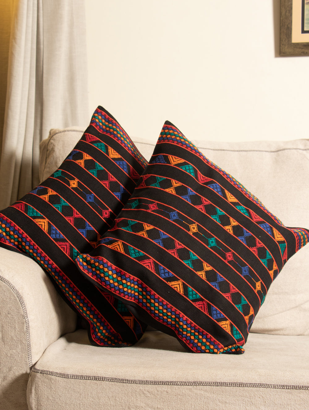 Load image into Gallery viewer, Kashida Embroidered Cushion Covers - Large (Set of 2) - The India Craft House 