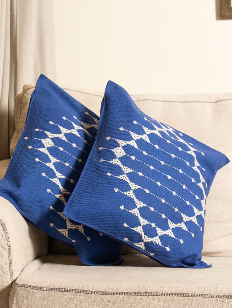 Kashida Embroidered Cushion Covers - Large (Set of 2) - The India Craft House 