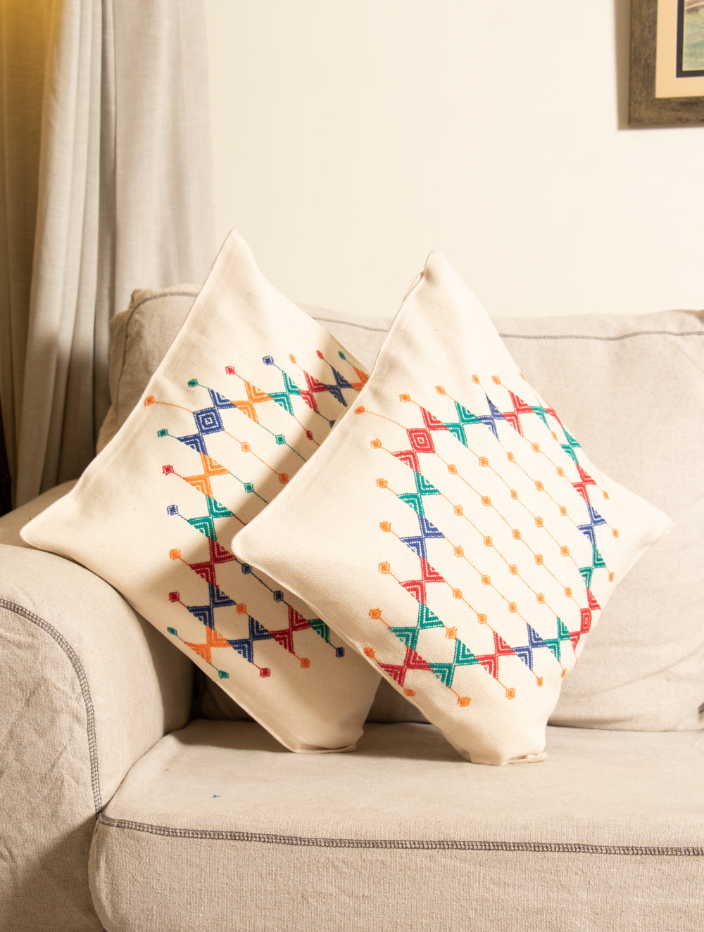 Kashida Embroidered Cushion Covers - Large (Set of 2) - The India Craft House 