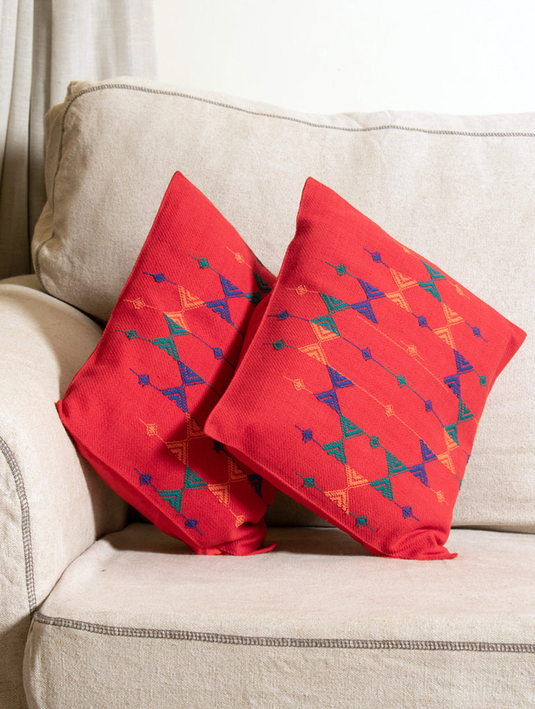 Kashida Embroidered Cushion Covers - Small (Set of 2) - The India Craft House 