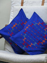 Kashida Pattu Woven Cushion Covers - Blue Diamond (Set of 2)