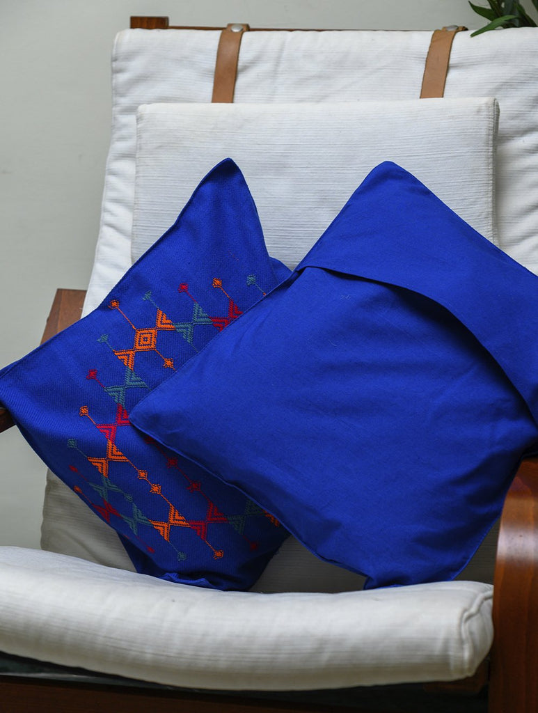 Kashida Pattu Woven Cushion Covers - Blue Diamond (Set of 2)