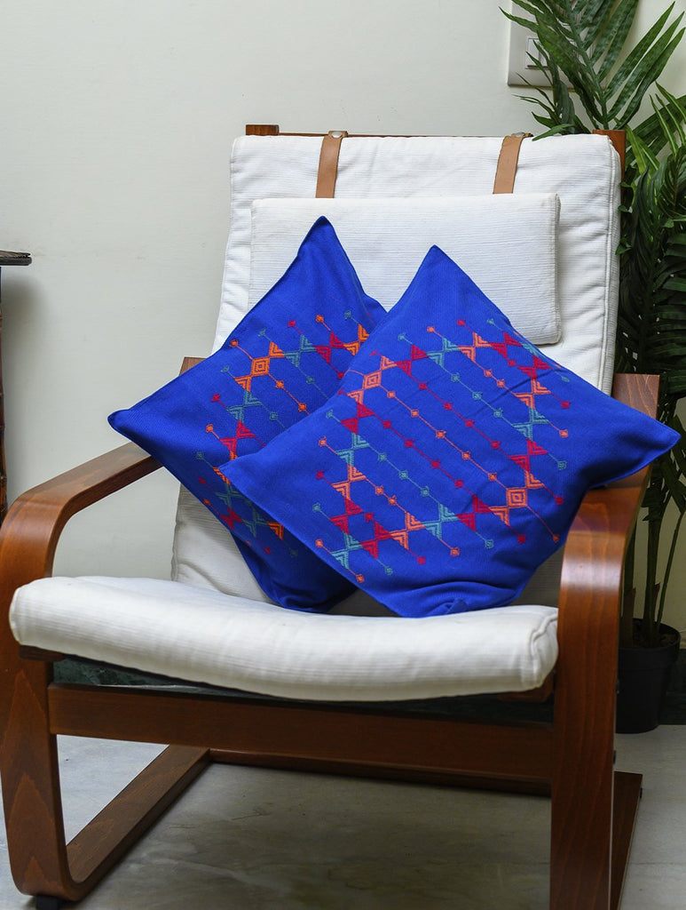 Kashida Pattu Woven Cushion Covers - Blue Diamond (Set of 2)