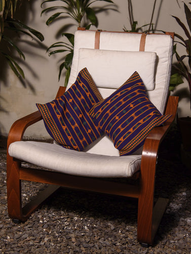 Kashida Pattu Woven Cushion Covers - Dark Blue (Large,Set of 2)