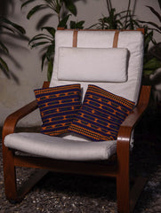 Kashida Pattu Woven Cushion Covers - Dark Blue (Small, Set of 2)