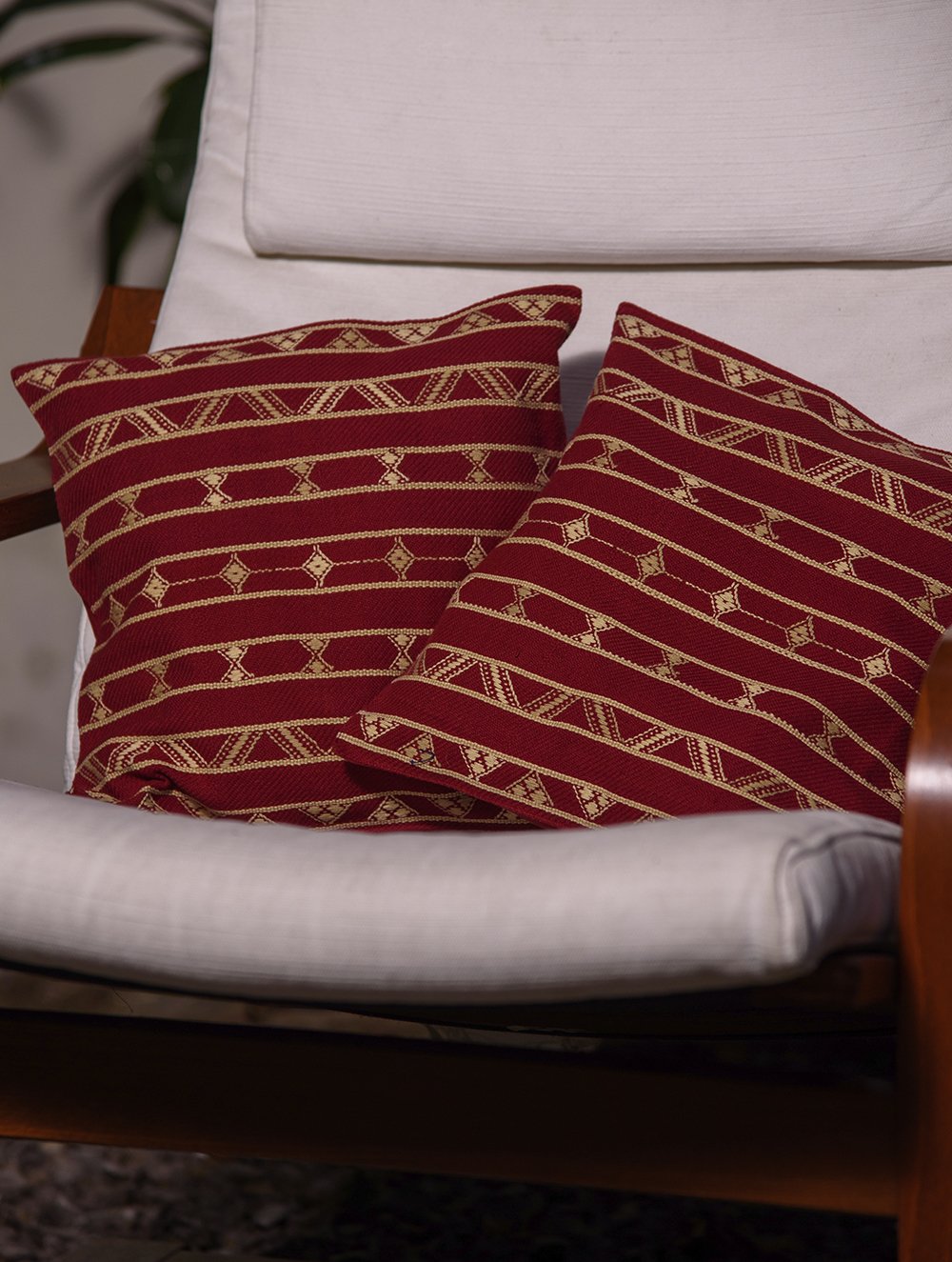 Load image into Gallery viewer, Kashida Pattu Woven Cushion Covers - Maroon (Small, Set of 2)