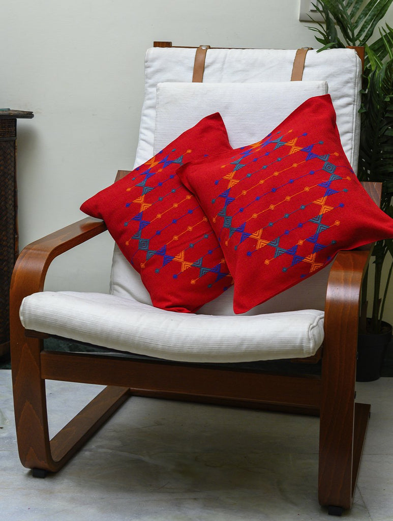 Kashida Pattu Woven Cushion Covers - Red Diamond (Set of 2)