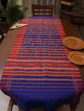 Kashida Pattu Woven Table Runner - Blue & Red, Extra Large