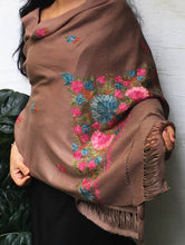 Load image into Gallery viewer, Kashmiri Ari Embroidered Stole - Pale Brown