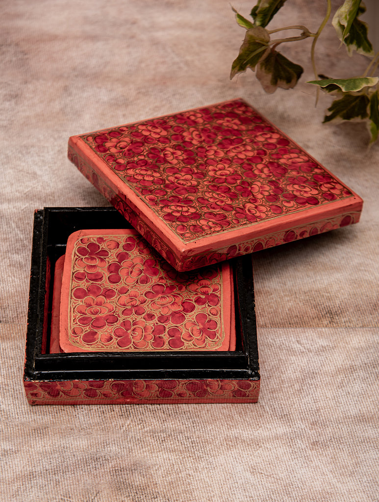 Kashmiri Art Papier Mache - Coaster Set Square with Box