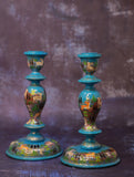 Kashmiri Art Candle Stands, Large (Set of 2) - Blue Forest