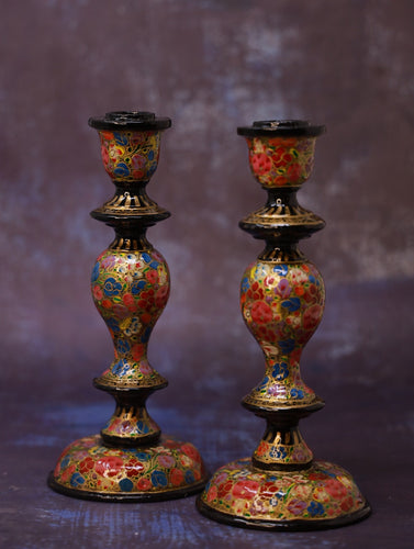 Kashmiri Art Candle Stands, Large (Set of 2) - Floral