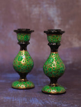 Load image into Gallery viewer, Kashmiri Art Candle Stands, Small (Set of 2) - Green Floral