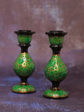 Kashmiri Art Candle Stands, Small (Set of 2) - Green Floral