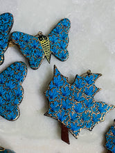Load image into Gallery viewer, Kashmiri Art Xmas Decorations - Set of 10 (3 Butterflies, 3 Maple Leaves, 2 Bells, 2 Baubles)